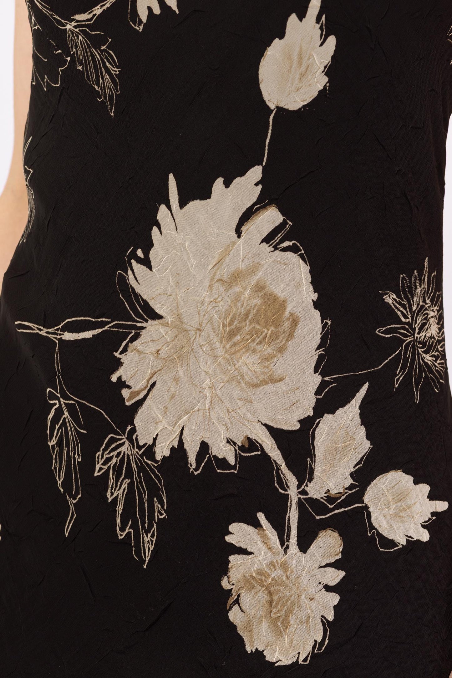 Vintage 90s Black Floral Bias Cut High-Low Midi Dress - Small, Size 6 | Boho Slinky Sleeveless Sundress, Wedding Guest Dress