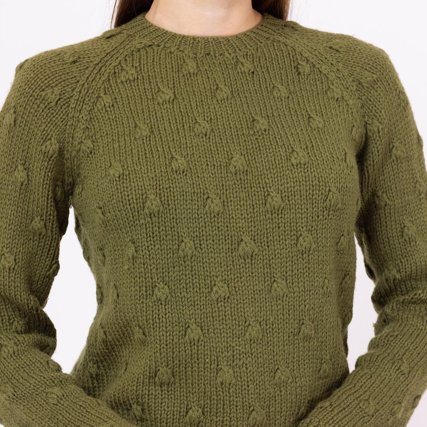 Vintage 60s Olive Green Wool Bobble Knit Sweater - Small to Medium | Boe Jests 3D Knit Pullover, Cottagecore Hand Knit Sweater