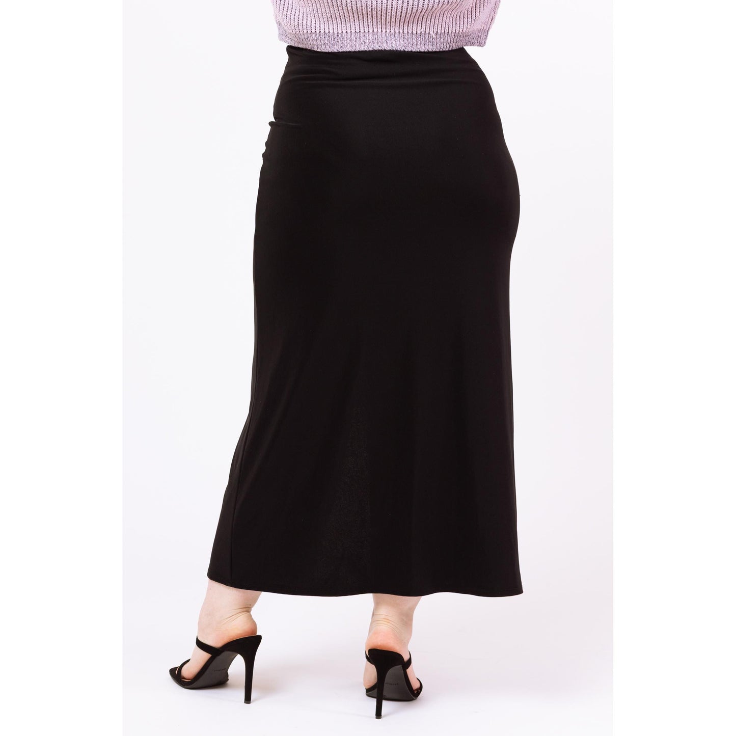 Vintage 90s Stretchy Black Minimalist Front Slit Maxi Skirt - Medium to Large | Ankle Length Grunge Slinky Button Up Pencil Skirt
