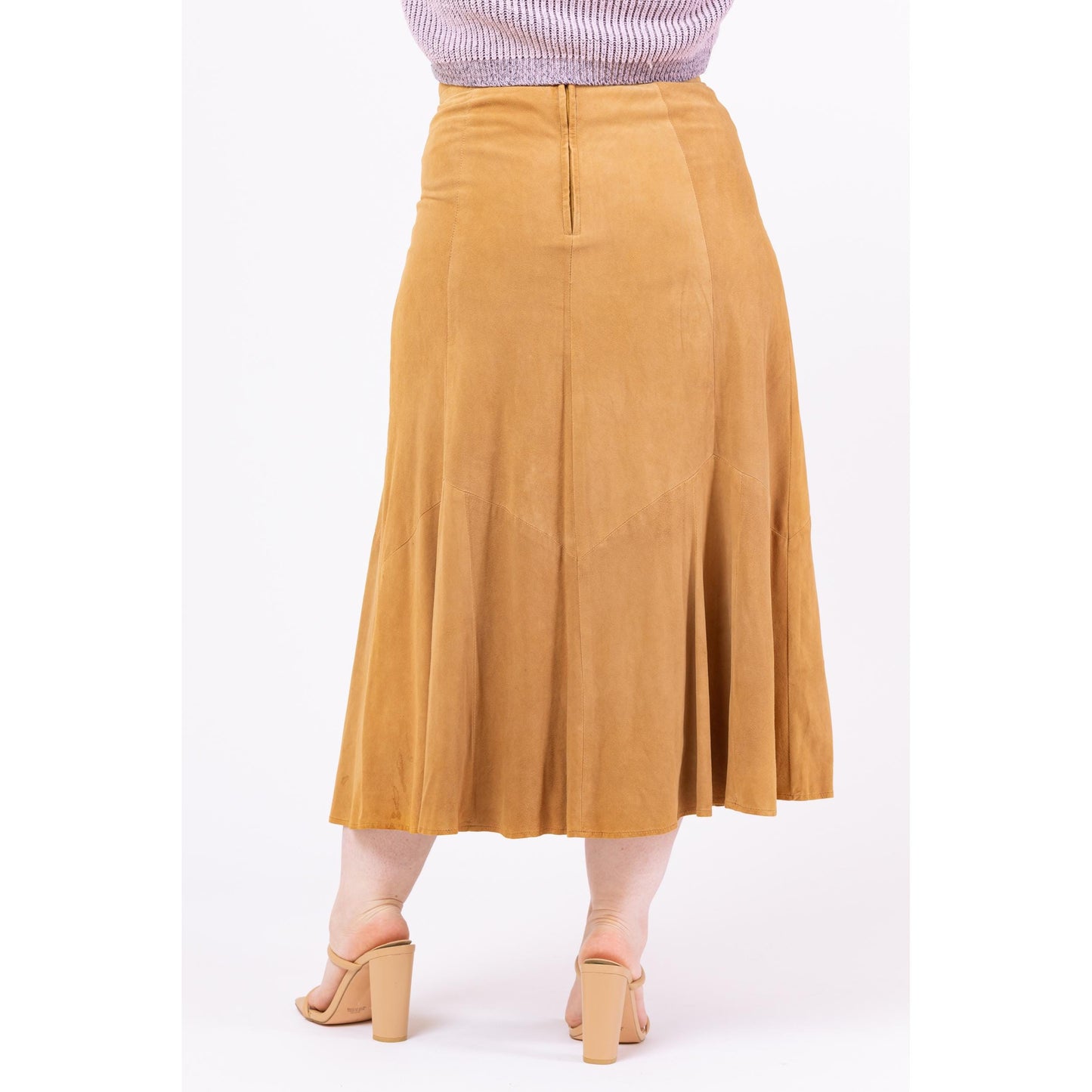 Vintage Y2K Boho Tan Suede Trumpet Hem Maxi Skirt - Large, 32.5" Waist | Overland Outfitters Leather High Waisted Long Western Skirt