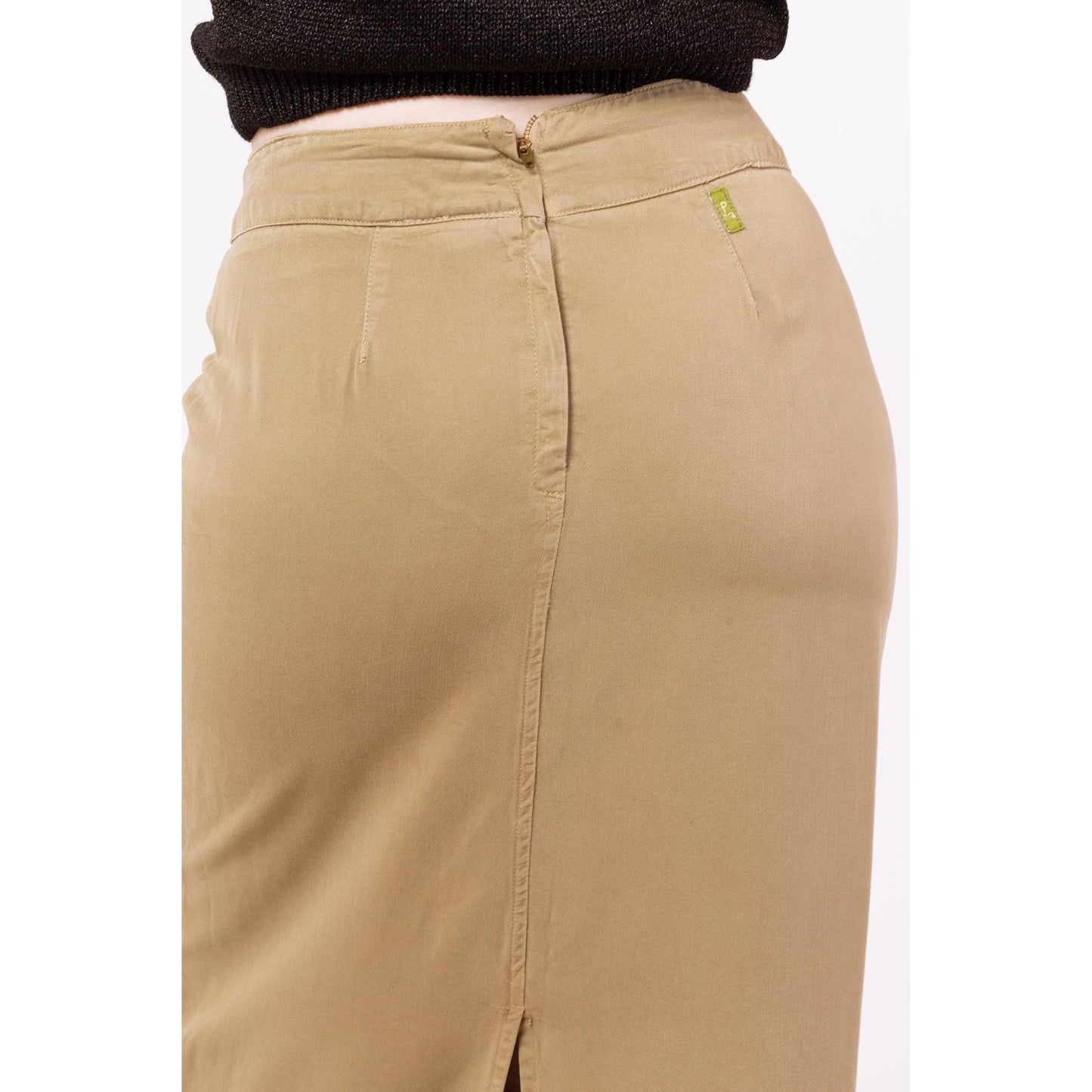 Vintage 90s Minimalist Soft Khaki Maxi Skirt - Large, 33" Waist | High Waisted Long Straight Skirt, Boho Earth Tone Neutral Skirt