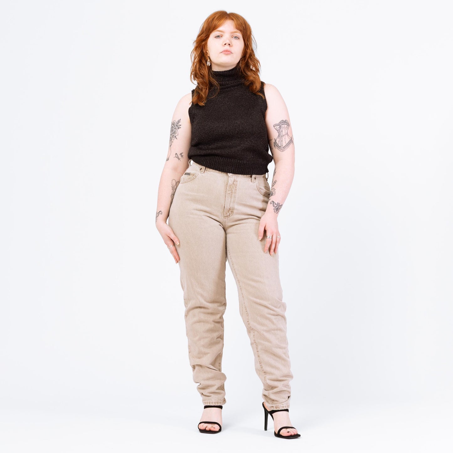 Vintage 90s Lee Light Taupe High Waisted Jeans - Large Tall, 31" Waist | Denim Tapered Leg Long Inseam Mom Jeans, Western Yoke Jeans