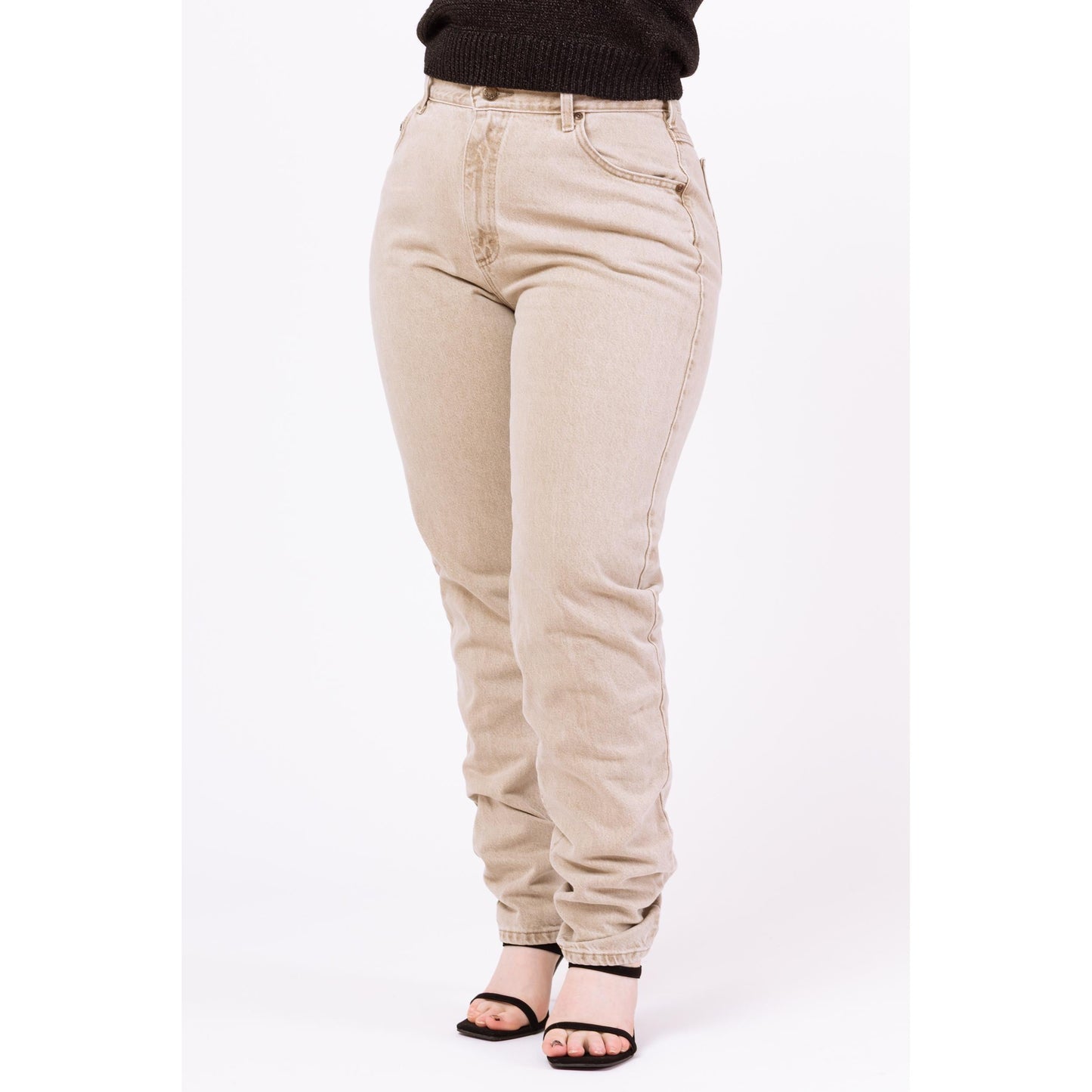 Vintage 90s Lee Light Taupe High Waisted Jeans - Large Tall, 31" Waist | Denim Tapered Leg Long Inseam Mom Jeans, Western Yoke Jeans