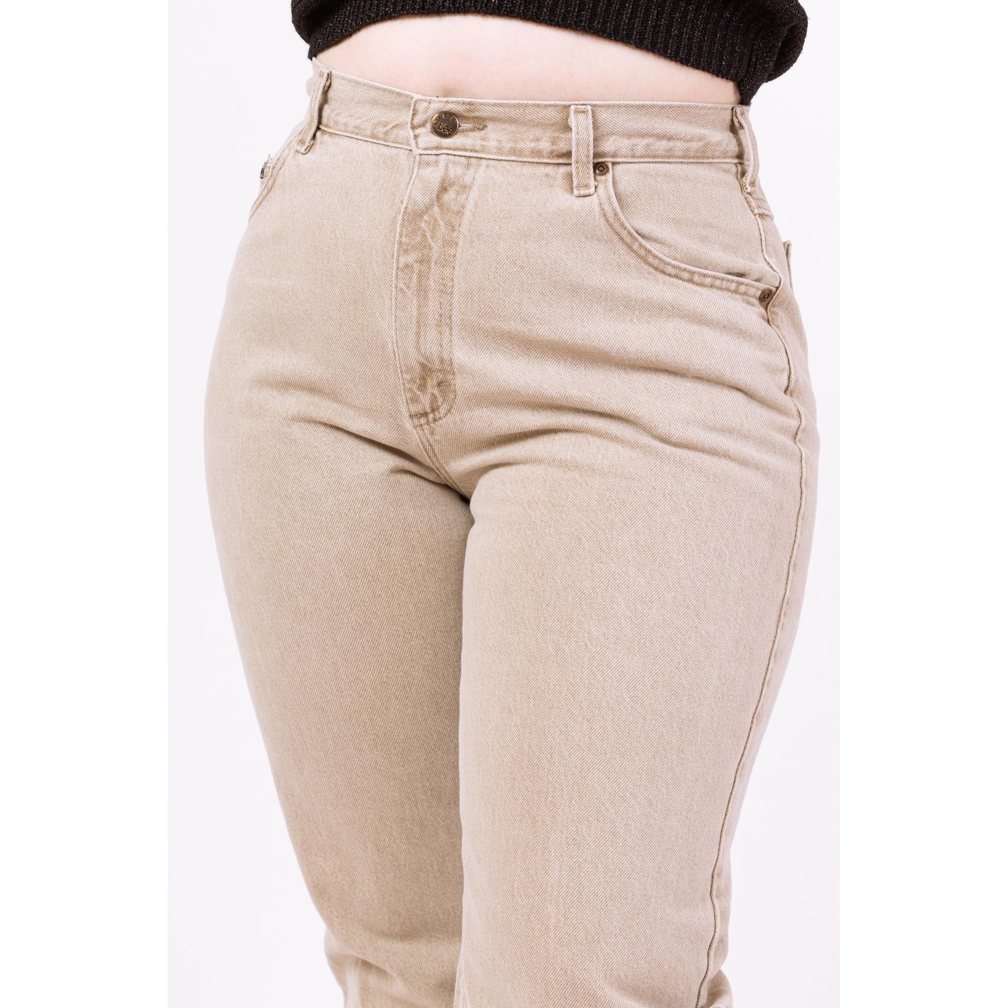 Vintage 90s Lee Light Taupe High Waisted Jeans - Large Tall, 31" Waist | Denim Tapered Leg Long Inseam Mom Jeans, Western Yoke Jeans