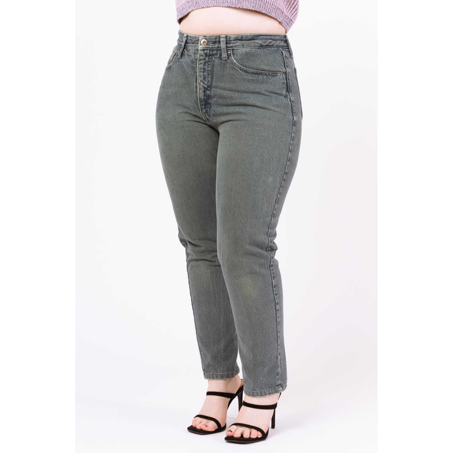 Vintage 90s Faded Green High Waisted Jeans - Large, 32" Waist | Distressed Denim Z Cavaricci Tapered Leg Mom Jeans
