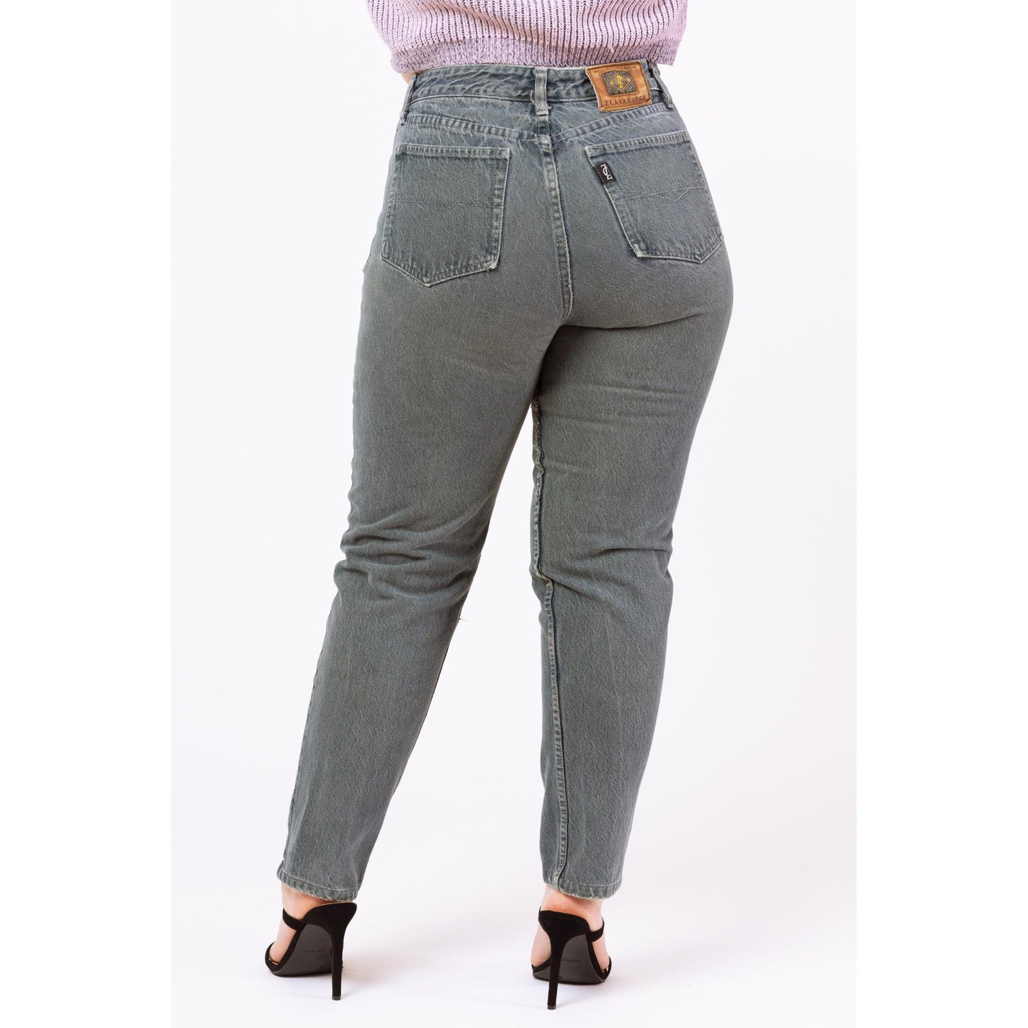 Vintage 90s Faded Green High Waisted Jeans - Large, 32" Waist | Distressed Denim Z Cavaricci Tapered Leg Mom Jeans