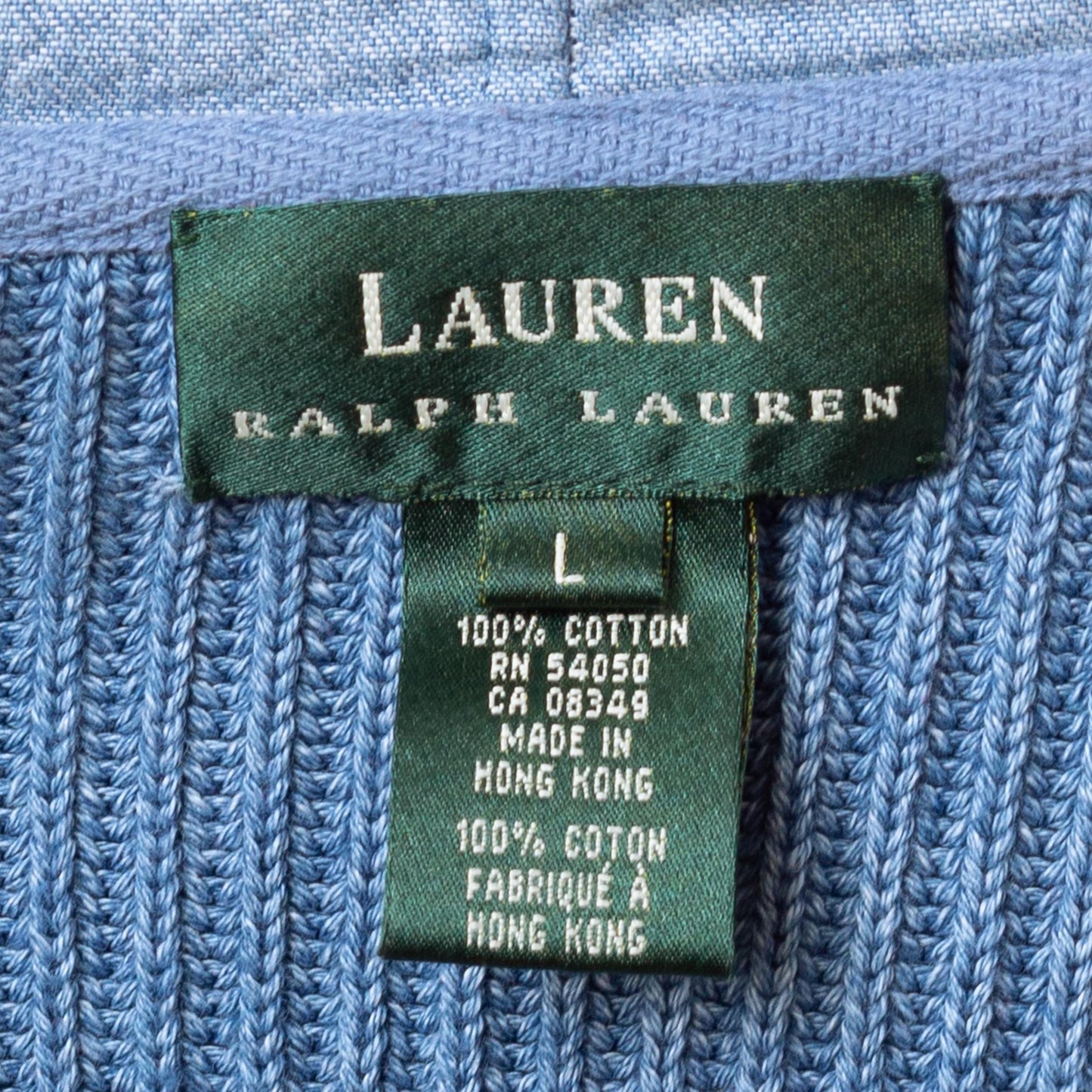 Vintage Y2K Ralph Lauren Dusty Blue Ribbed Knit Hoodie - Medium to Large | Cotton Zip Up Hooded Cardigan, Preppy Sweater Jacket