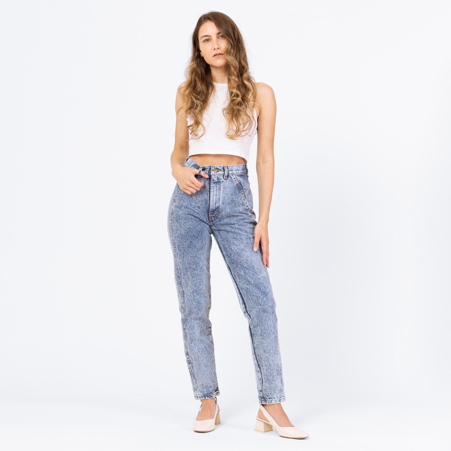 Vintage 80s Chic Acid Wash High Waist Jeans - Extra Small, 25" Waist | Light Wash Tapered Leg Denim Skinny Streetwear Jeans