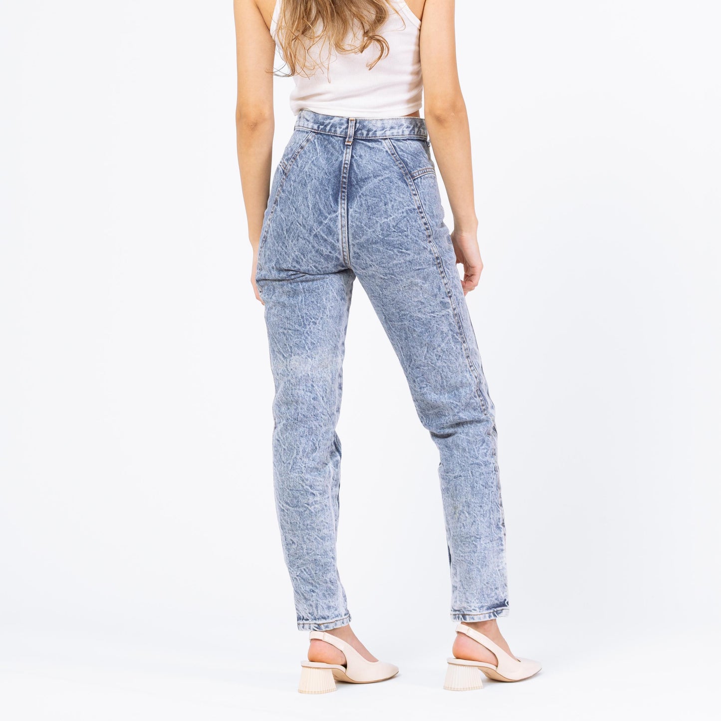 Vintage 80s Chic Acid Wash High Waist Jeans - Extra Small, 25" Waist | Light Wash Tapered Leg Denim Skinny Streetwear Jeans