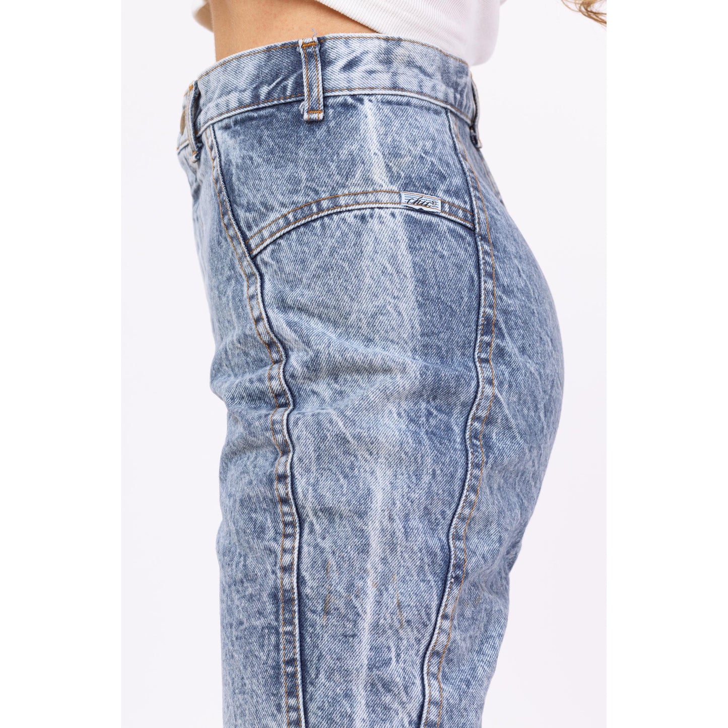 Vintage 80s Chic Acid Wash High Waist Jeans - Extra Small, 25" Waist | Light Wash Tapered Leg Denim Skinny Streetwear Jeans