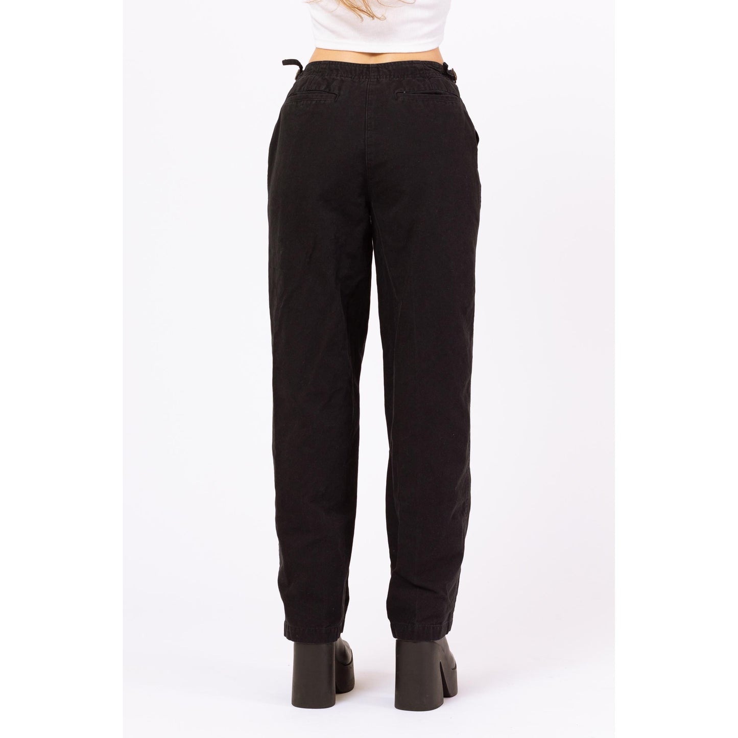 Vintage 90s Black Cinched Waist Cargo Pants - Extra Small, 24"-25" Waist | High Rise Adjustable Utility Cotton Streetwear Pants