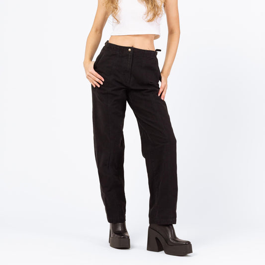 Vintage 90s Black Cinched Waist Cargo Pants - Extra Small, 24"-25" Waist | High Rise Adjustable Utility Cotton Streetwear Pants