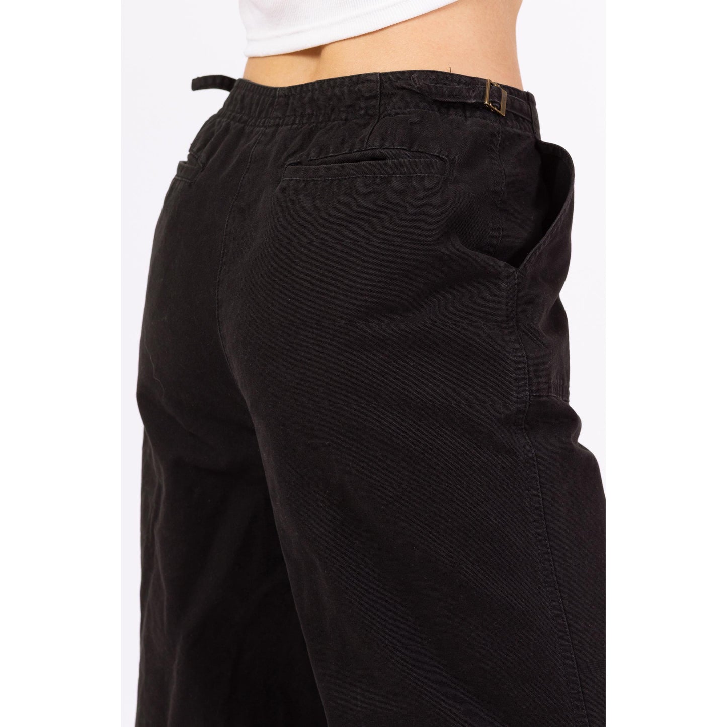 Vintage 90s Black Cinched Waist Cargo Pants - Extra Small, 24"-25" Waist | High Rise Adjustable Utility Cotton Streetwear Pants