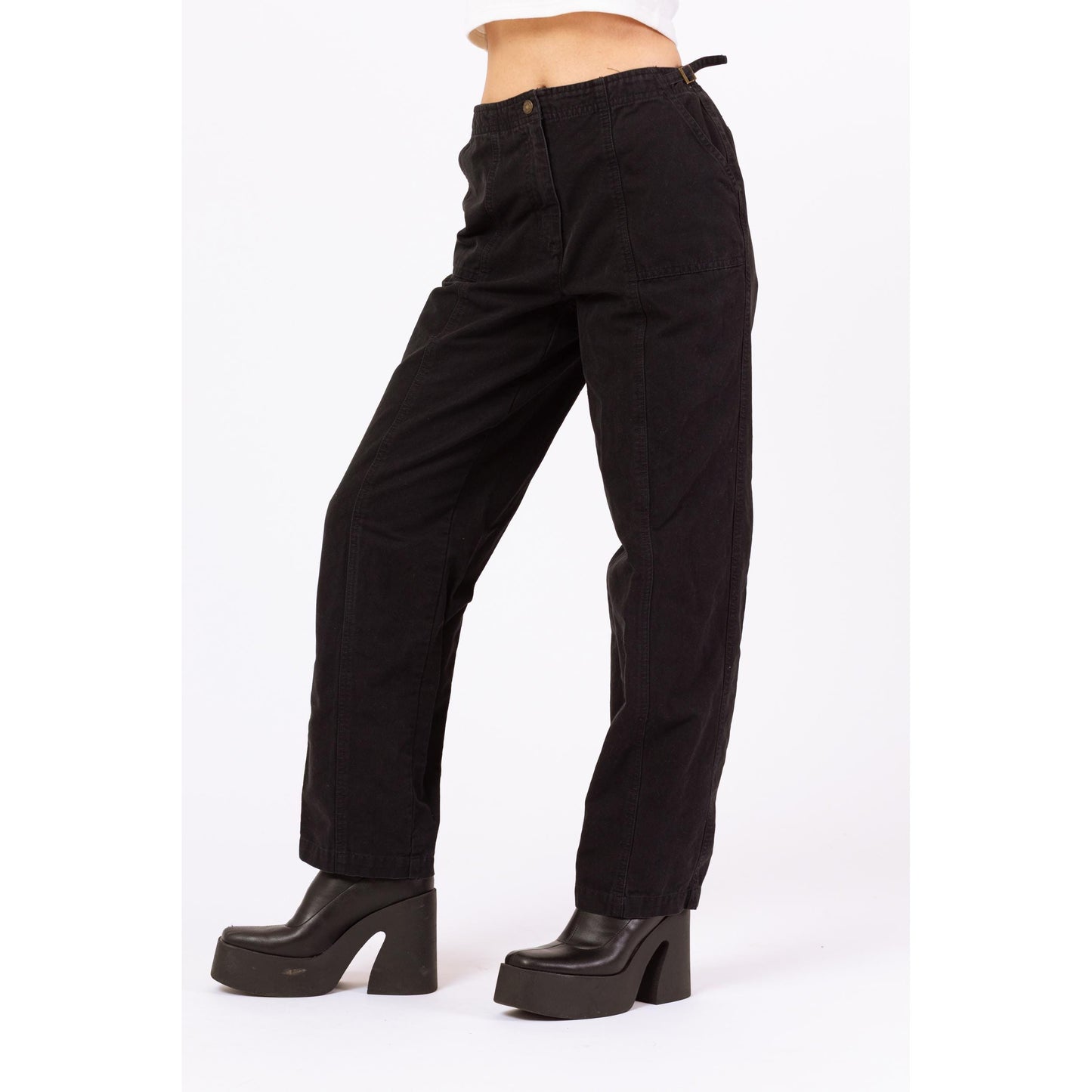Vintage 90s Black Cinched Waist Cargo Pants - Extra Small, 24"-25" Waist | High Rise Adjustable Utility Cotton Streetwear Pants