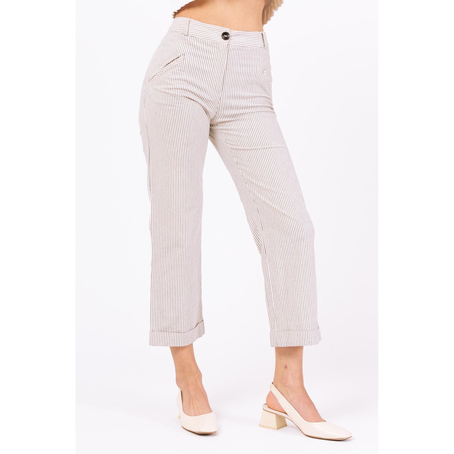 Vintage 90s White & Black Pinstripe Pants - XXS | Straight Leg Mid Rise Trousers, Minimalist Striped Business Casual Outfit