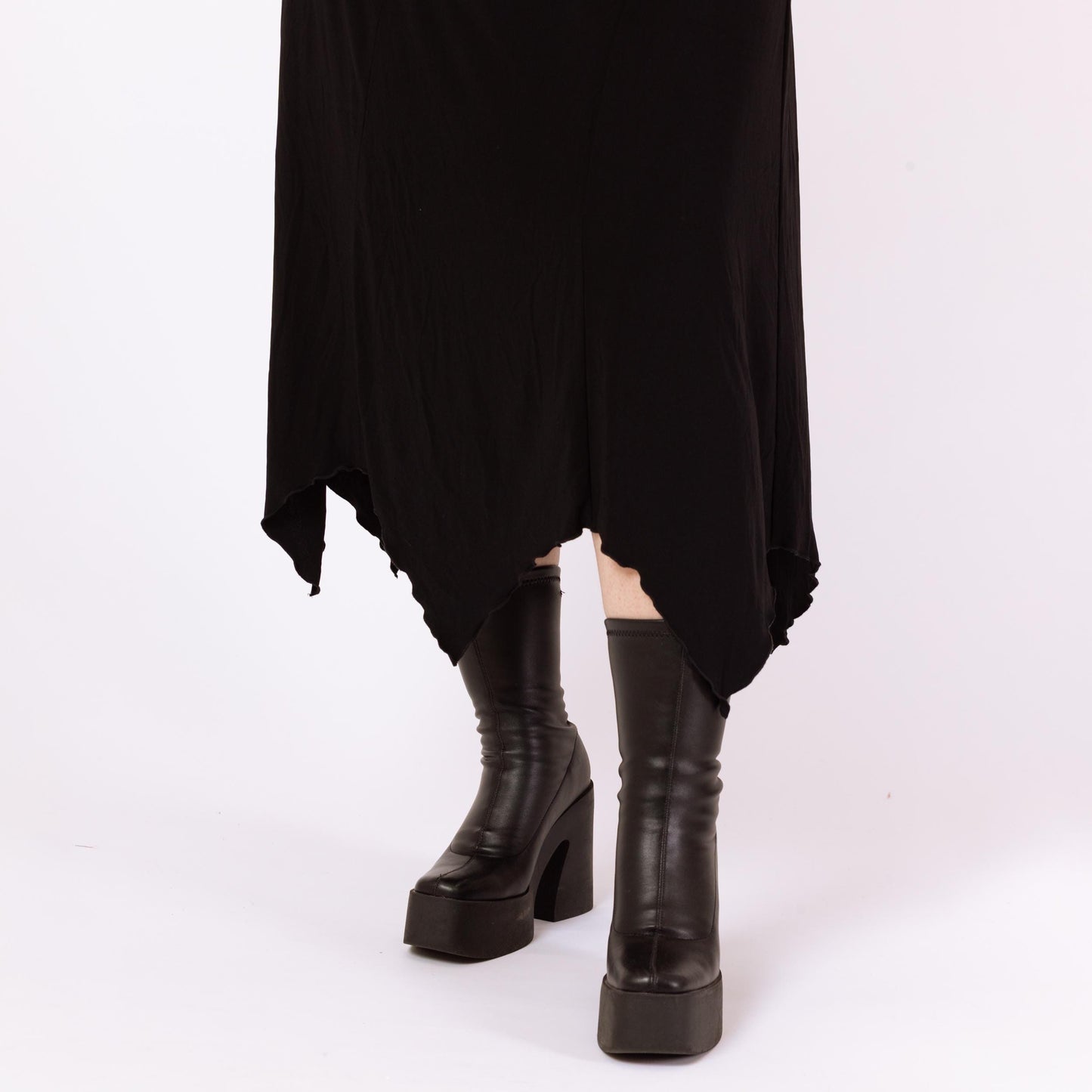 Vintage 90s Black Scarf Hem Witchy Maxi Dress - Large | Jeweled Strap Gothic Party Dress, Slinky Bias Cut Slip Dress