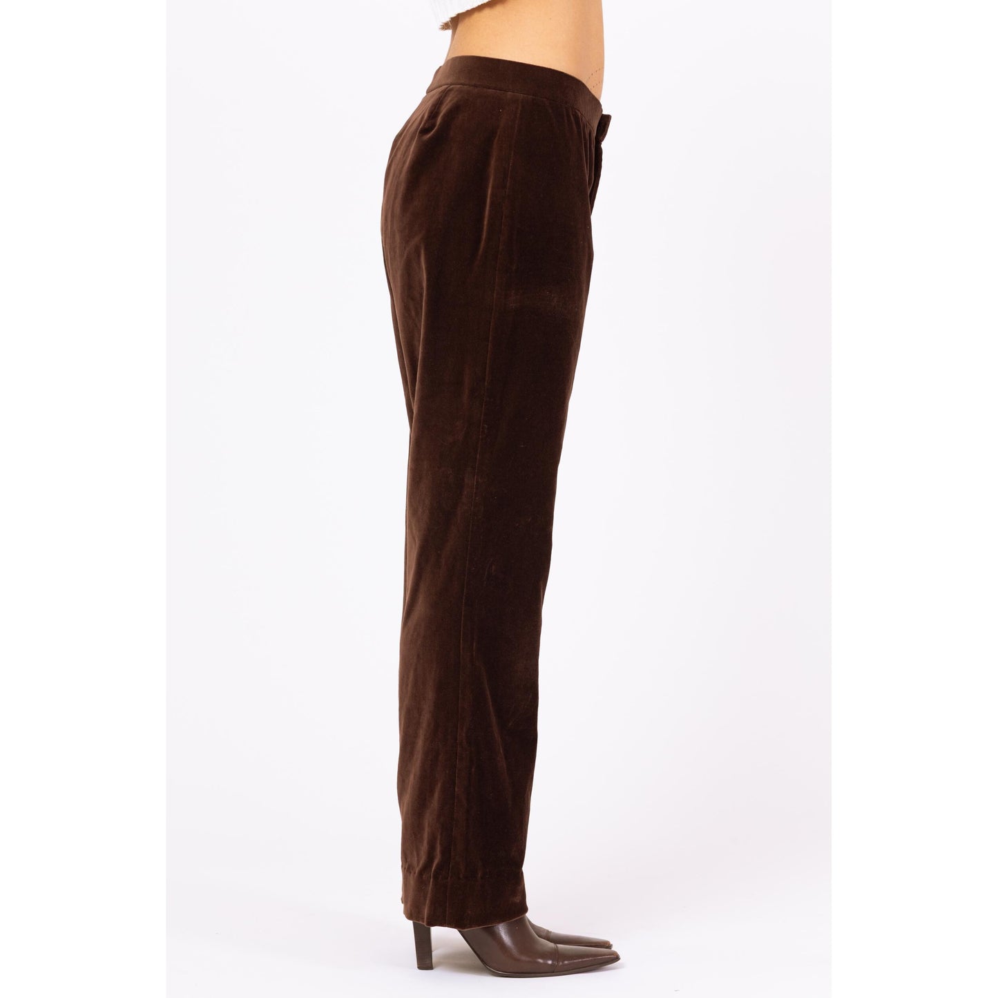 Vintage Y2K Ralph Lauren Brown Velvet Pants - Small, Size 6 | Minimalist Mid Rise Straight Leg Trousers