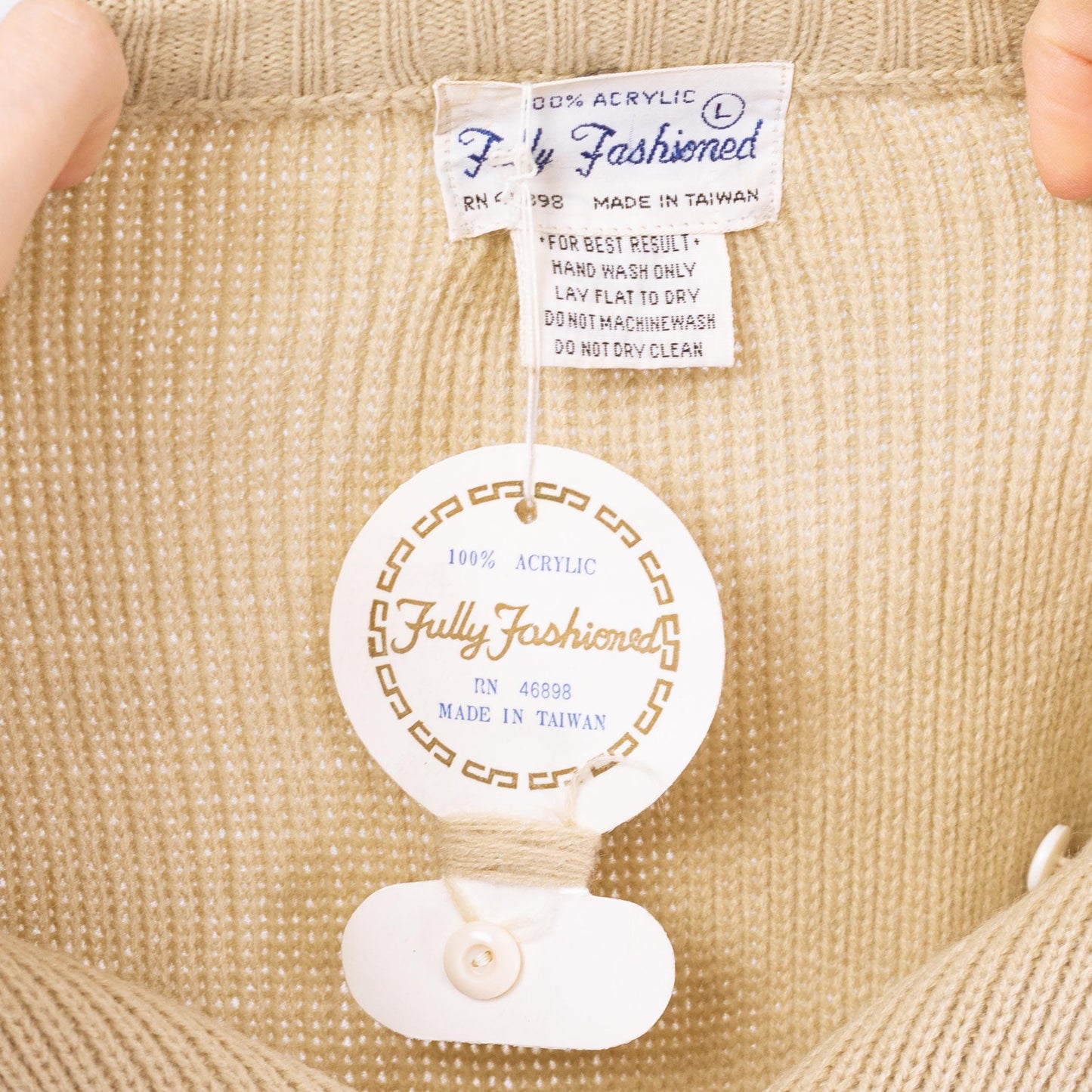 Vintage 70s Beige Knit Flutter Sleeve Top - Extra Small | Boho Vintage Ribbed Button Up Sweater Shirt