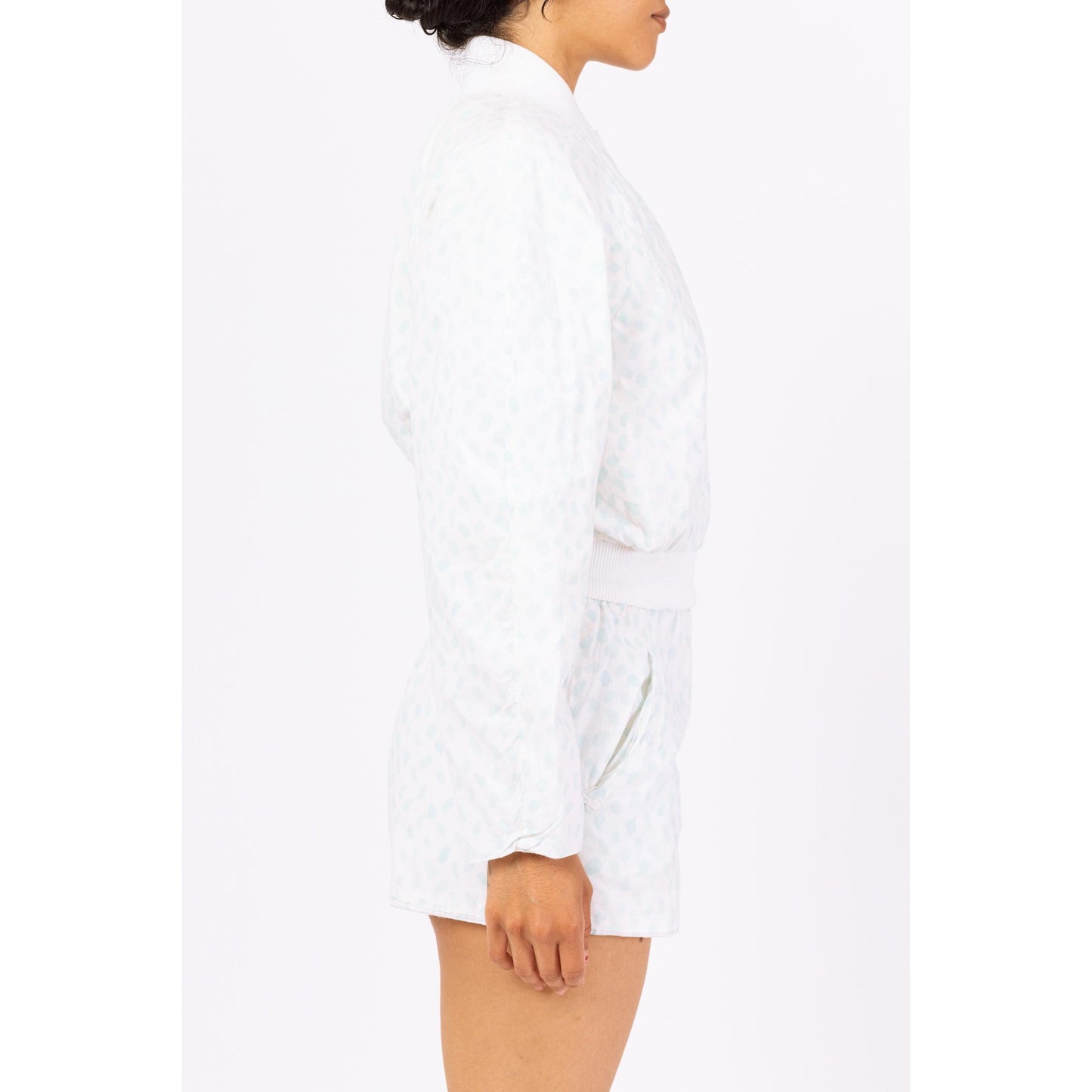 Vintage 80s Blue & White Polka Dot Romper - Small | Pastel Long Sleeve Fitted Waist Short Jumpsuit