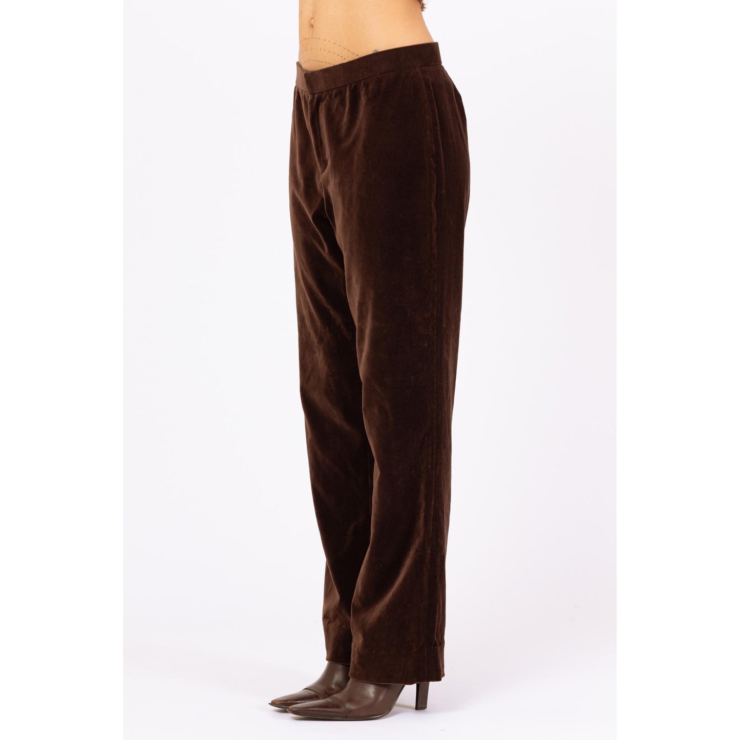 Vintage Y2K Ralph Lauren Brown Velvet Pants - Small, Size 6 | Minimalist Mid Rise Straight Leg Trousers