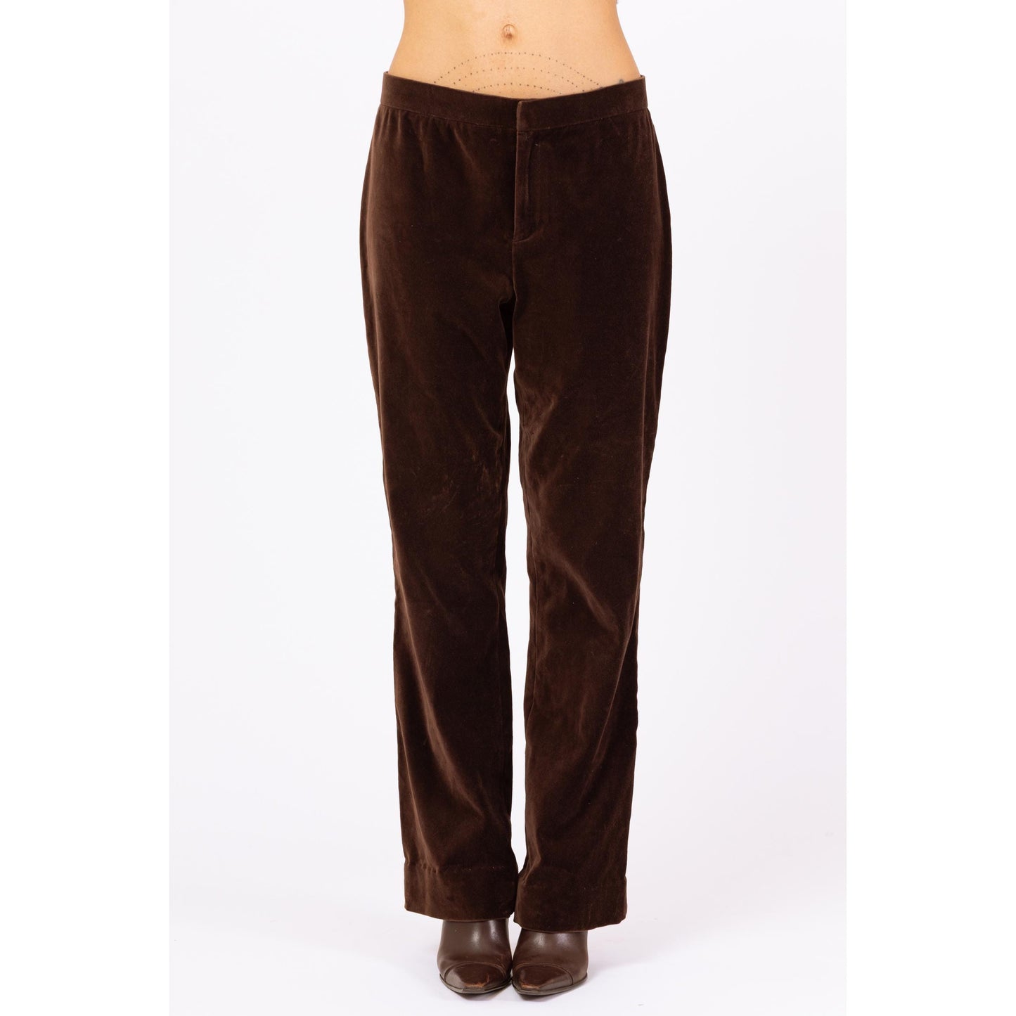 Vintage Y2K Ralph Lauren Brown Velvet Pants - Small, Size 6 | Minimalist Mid Rise Straight Leg Trousers
