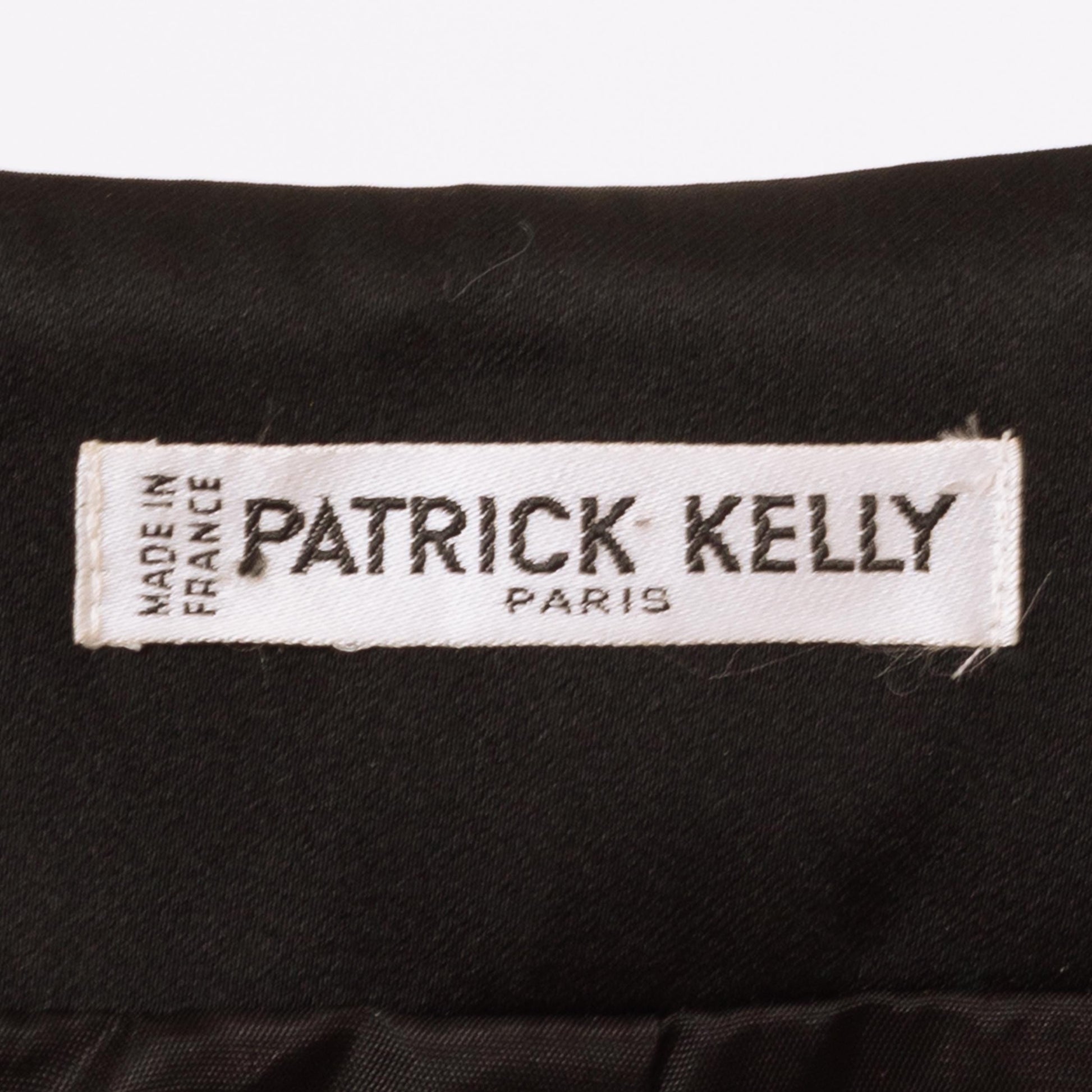 Vintage 80s Patrick Kelly Black Satin Trumpet Hem Pencil Skirt - Extra Small, 25" Waist | Designer High Waisted Femme Tuxedo Mini Skirt