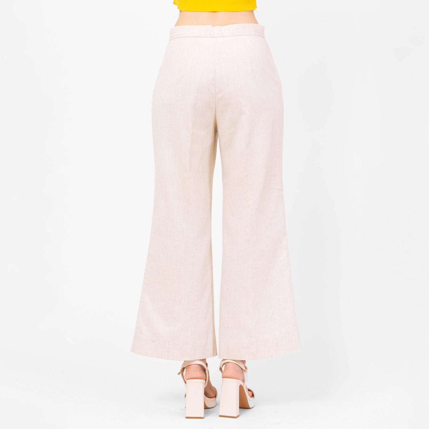 Vintage 70s Floral Pocket Flared Pants - Medium, 29" Waist | Boho High Waisted Oatmeal Bell Bottom Folk Cottagecore Flares