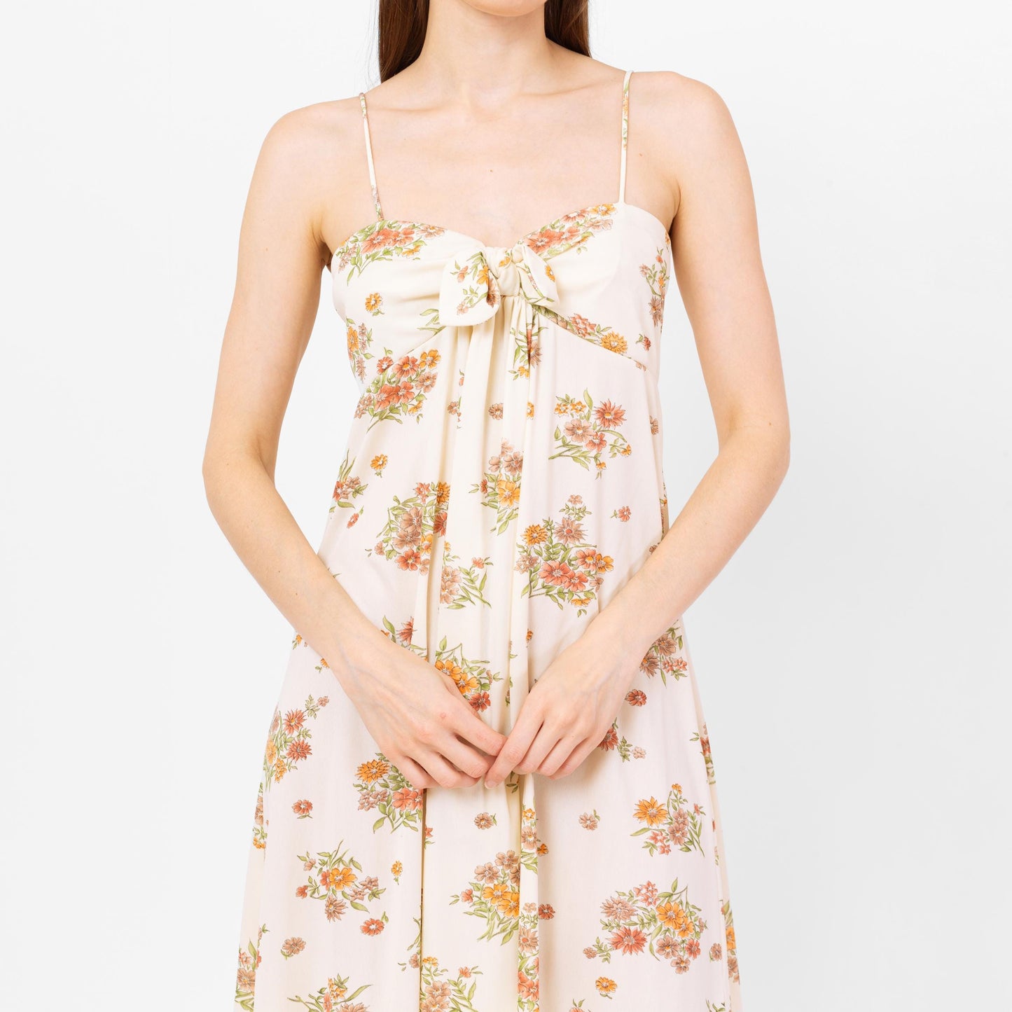 Vintage 70s Wildflower Floral Maxi Sundress - Small | Boho Cream Tie Front Spaghetti Strap Summer Date Night Wedding Guest Dress