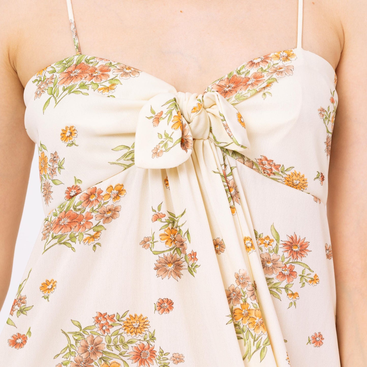Vintage 70s Wildflower Floral Maxi Sundress - Small | Boho Cream Tie Front Spaghetti Strap Summer Date Night Wedding Guest Dress