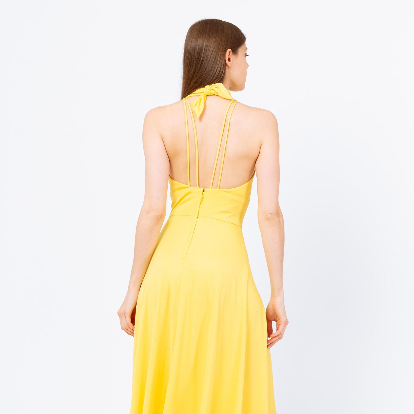 Vintage 70s Lillie Rubin Yellow Maxi Halter Dress - Extra Small | Boho Low Back Summer Disco Sundress, Wedding Guest Dress