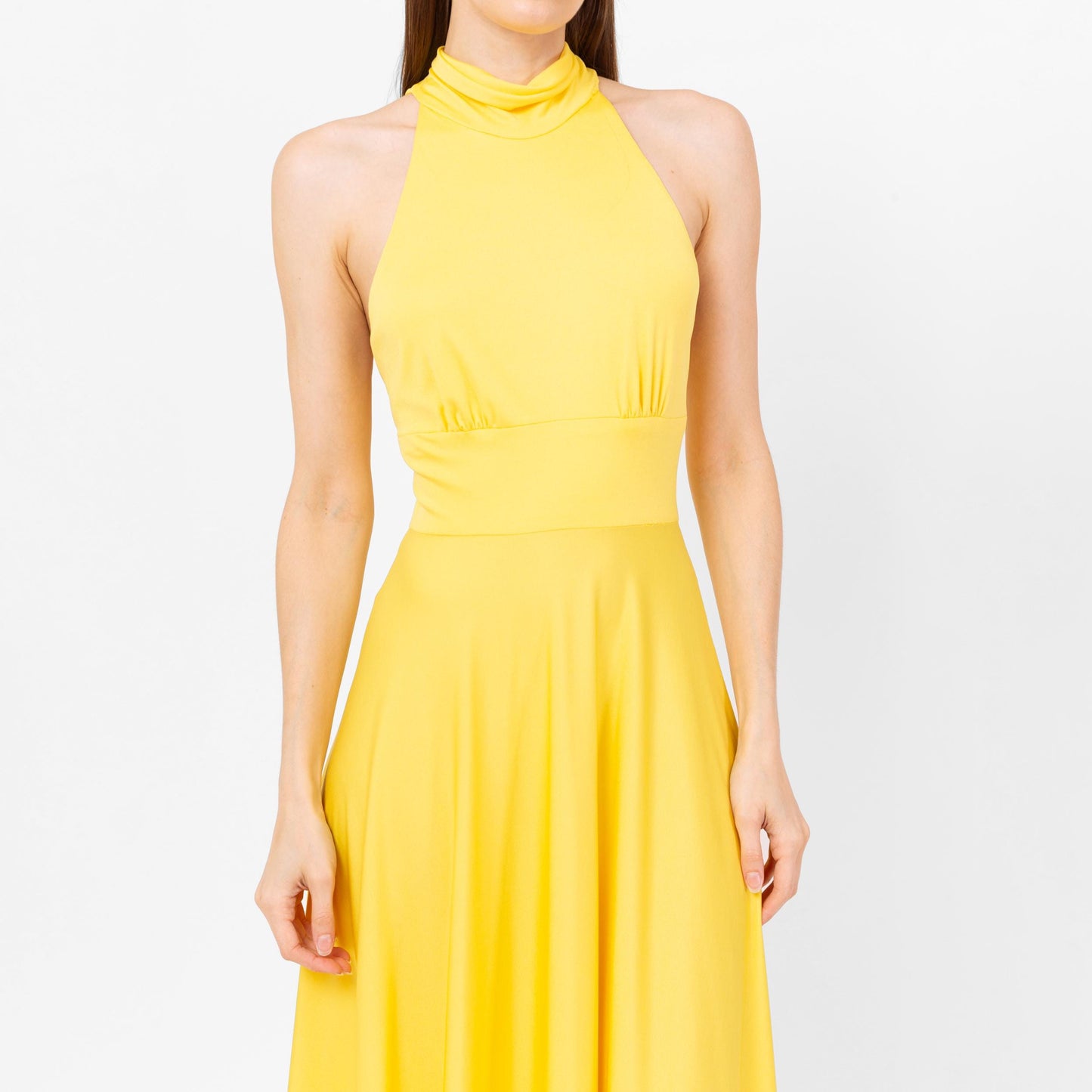 Vintage 70s Lillie Rubin Yellow Maxi Halter Dress - Extra Small | Boho Low Back Summer Disco Sundress, Wedding Guest Dress