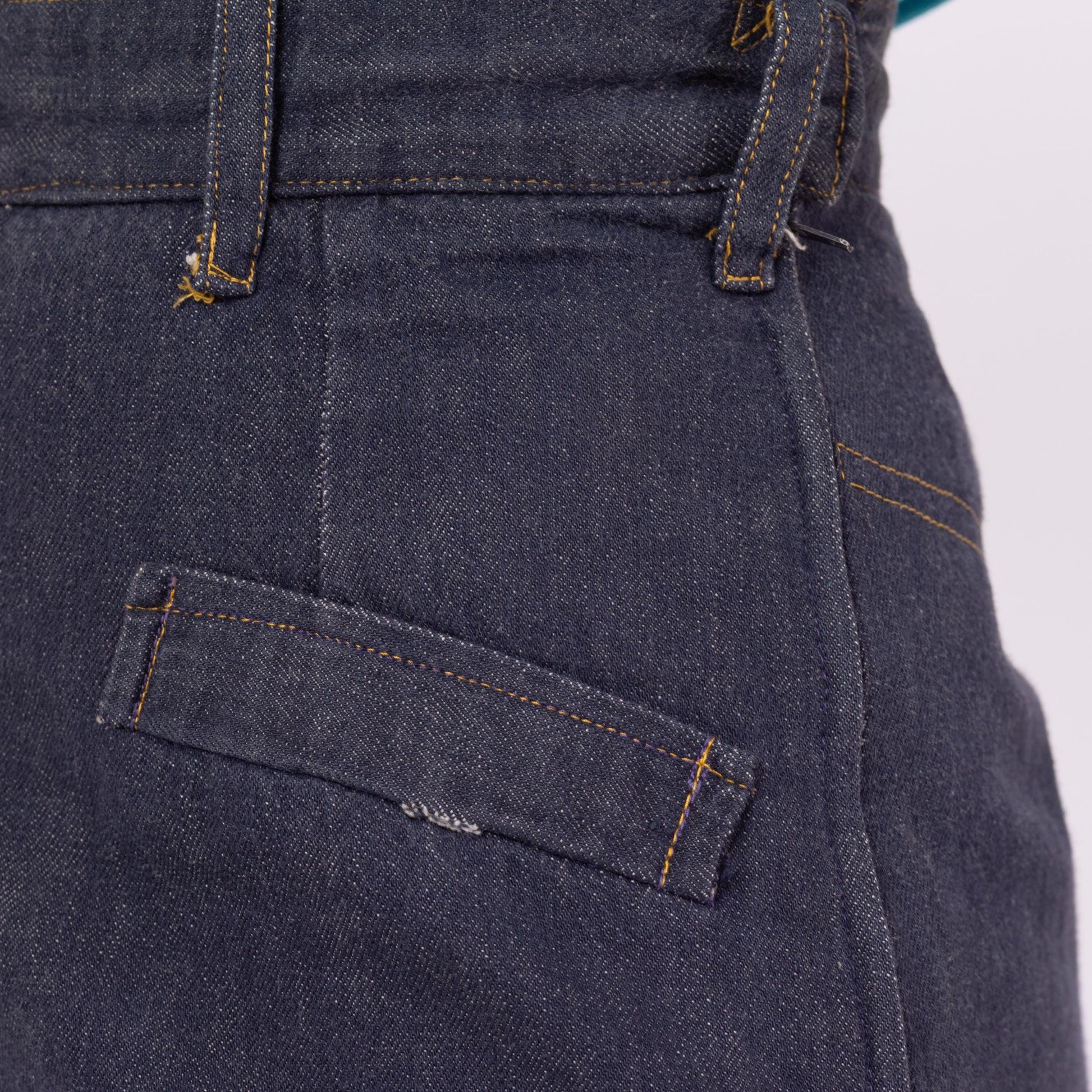 Vintage 70s Denim A Line Mini Skirt - Extra Small, 24" Waist | Boho Dark Wash Cut Off Jean Skirt