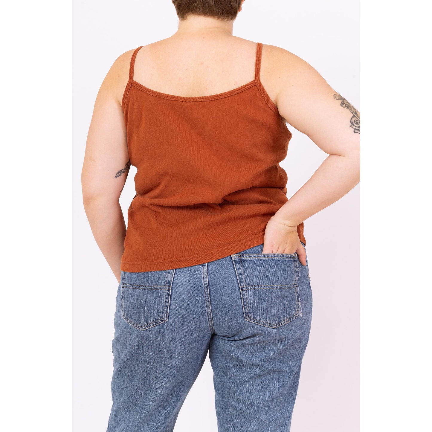 Vintage 90s Rust Brown Henley Cami Tank - Extra Large | Cotton Sleeveless Spaghetti Strap Crop Top, Minimalist Layering Shirt