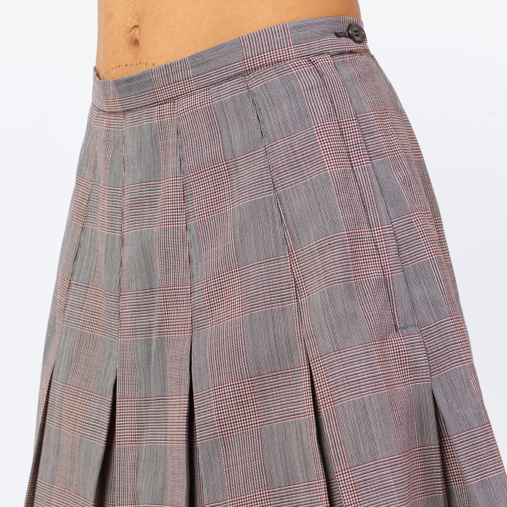 Vintage 80s Plaid Pleated Schoolgirl Mini Skirt - Small, 27" Waist | Dark Academia Grey Red High Waisted Miniskirt