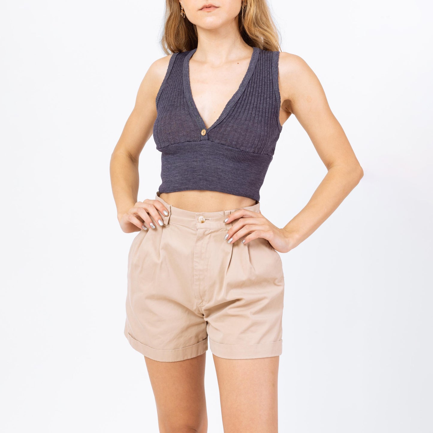Vintage 90s Khaki Cinch Back Shorts - Extra Small, 23" Waist | High Waisted Pleated Cuffed Cotton Shorts