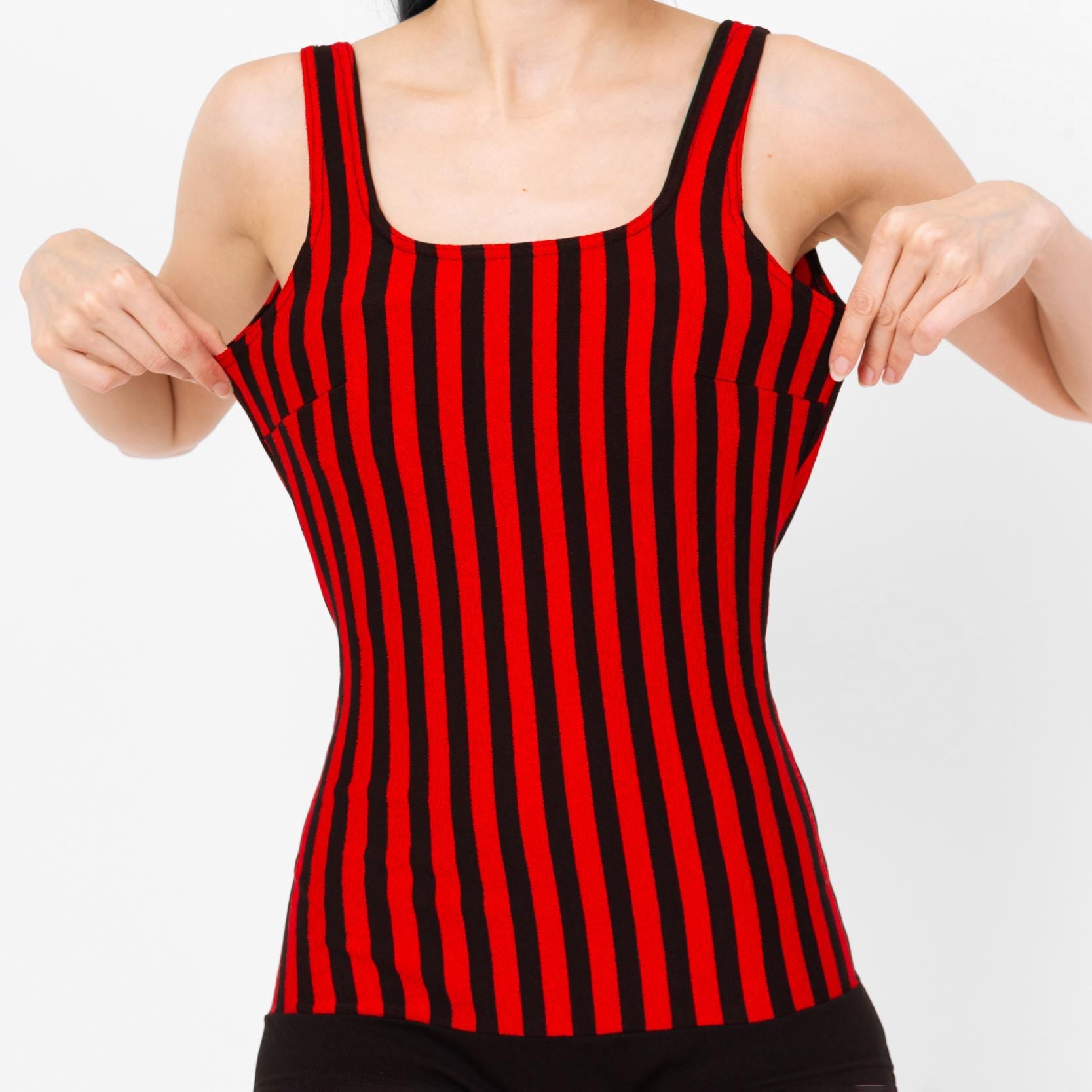 Vintage 70s Red & Black Striped One Piece Swimsuit - Medium | Retro Low Back Gothic Rockabilly Pinup Bathing Suit