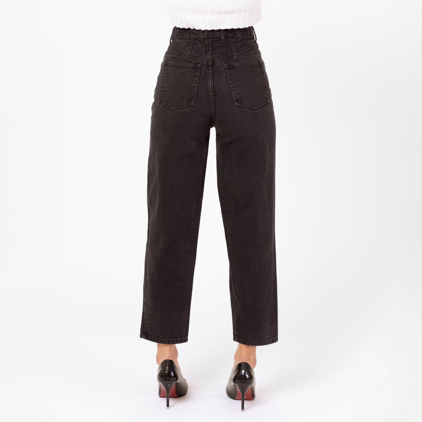 Vintage 90s Black High Rise Yoked Waist Jeans - Petite XS, 24" Waist | Denim Tapered Leg Short Inseam Mom Jeans