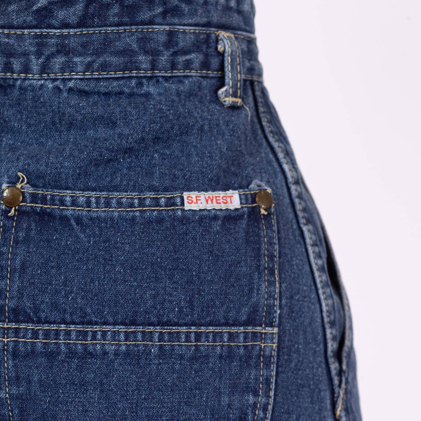 Vintage 70s Western Denim A-Line Skirt - Extra Small, 24" Waist | Americana Blue Jean High Waisted Knee Length Midi Skirt
