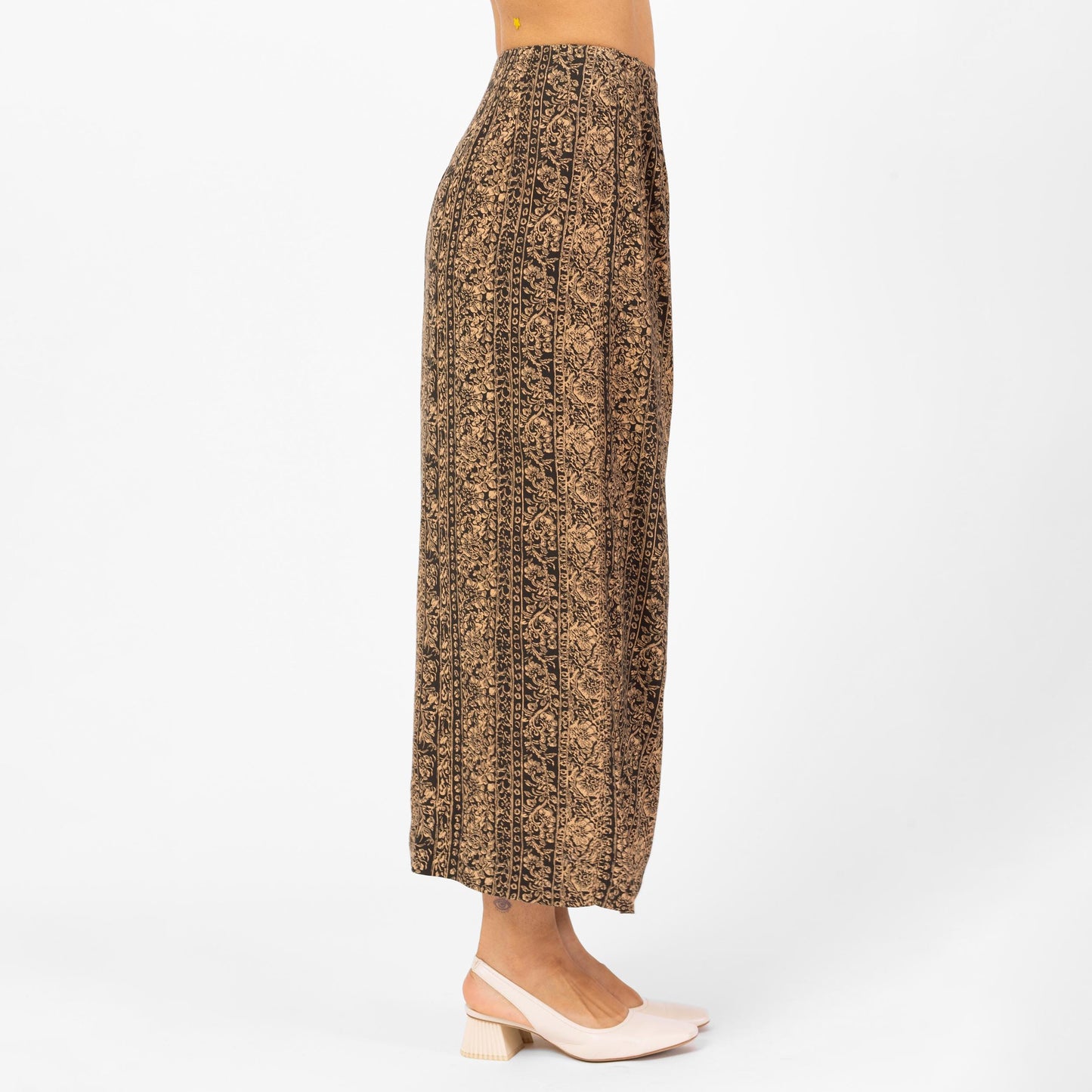 Vintage 90s French Connection Floral Maxi Wrap Skirt - Small, 26" Waist | Boho High Waisted Blue Tan Long Summer Skirt