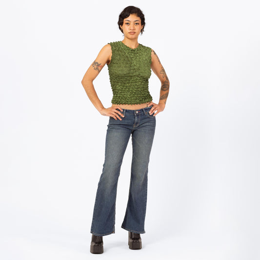 Vintage Y2K Faded Low Rise Flared Jeans - Small | 90s 2000s Distressed Denim Bootcut Flares