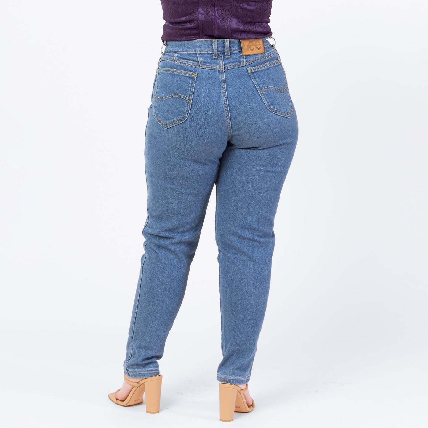 Vintage 80s Lee Riders High Waisted Jeans - Large, 30"-32" Waist | Made In USA Stretch Denim Tapered Leg Mom Jeans