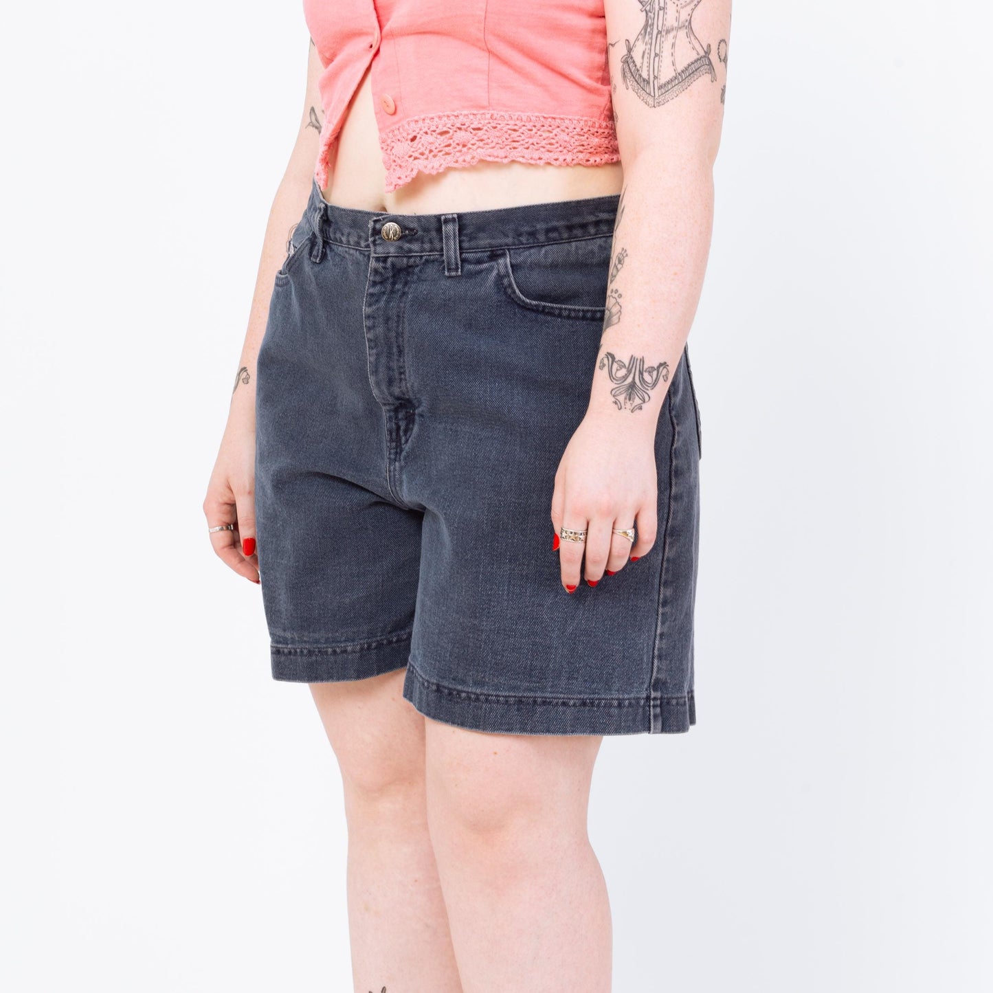 Vintage 90s Lee Dark Blue Jean Shorts - Large, 33" Waist | Long Inseam Indigo Denim Casual Summer Mom Shorts
