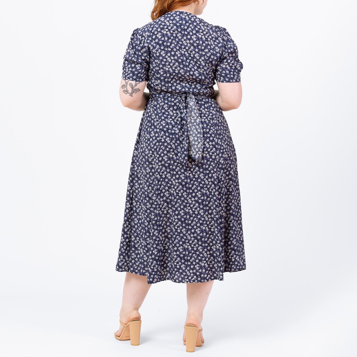 Vintage 90s Blue Floral Puff Sleeve Midi Dress - Medium | Boho Button Up Short Sleeve Shirtdress