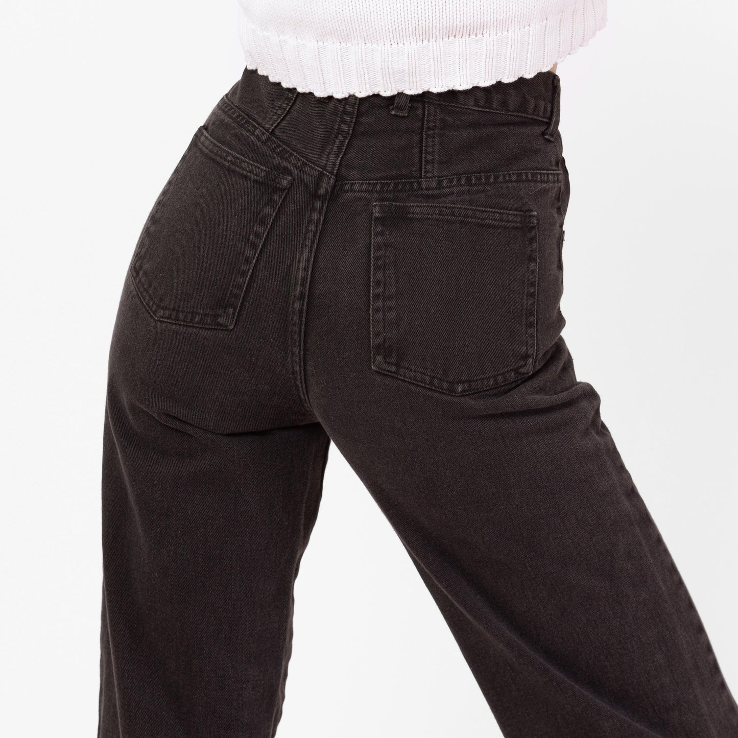Vintage 90s Black High Rise Yoked Waist Jeans - Petite XS, 24" Waist | Denim Tapered Leg Short Inseam Mom Jeans