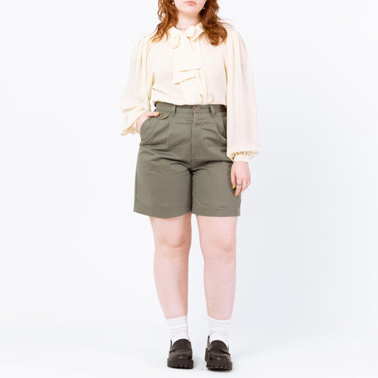 Vintage 90s Olive Green High Waisted Shorts - Medium, 30" Waist | Lee Pleated Mid Length Casual Cotton Shorts