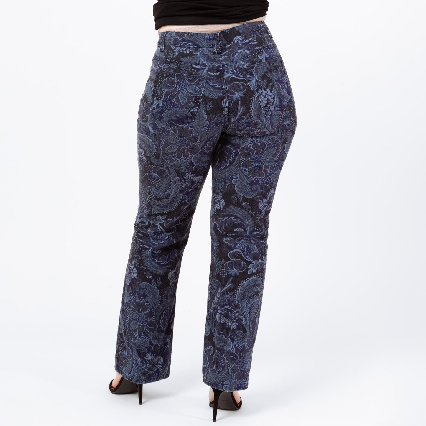 Vintage 90s Blue Baroque Floral Bootcut Jeans - Medium, 32" Waist | Mid Rise Navy Blue Denim Mom Jeans
