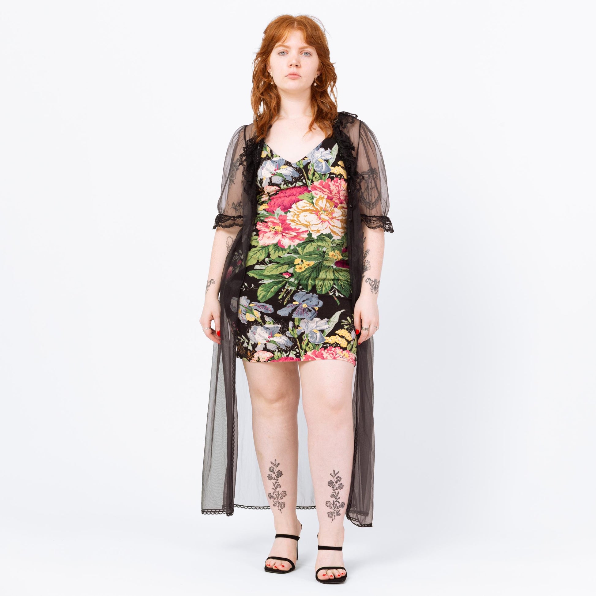 Vintage 70s Sheer Black Peignoir Robe - Medium | Gothic Lace Trim Maxi Negligee Dressing Gown