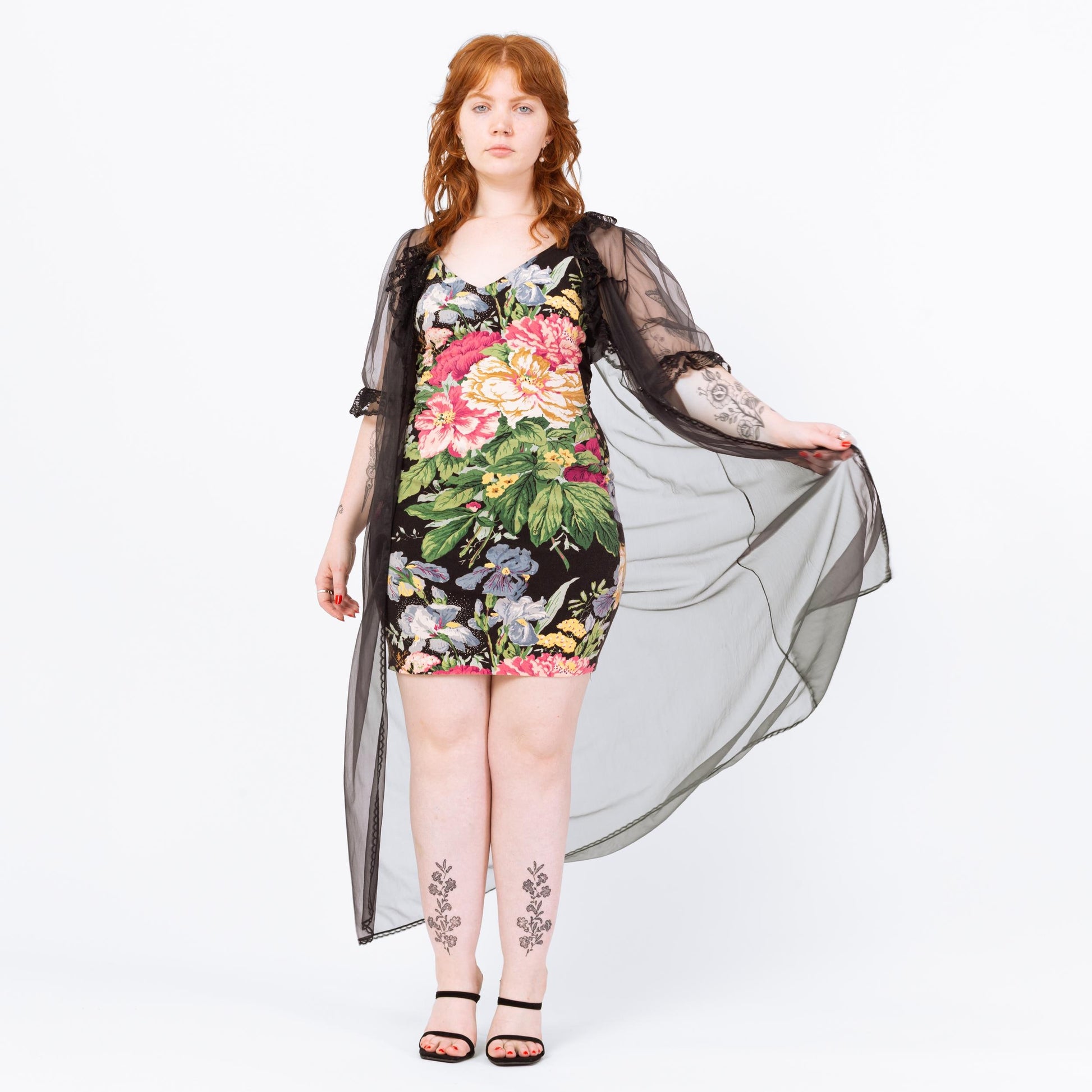 Vintage 70s Sheer Black Peignoir Robe - Medium | Gothic Lace Trim Maxi Negligee Dressing Gown