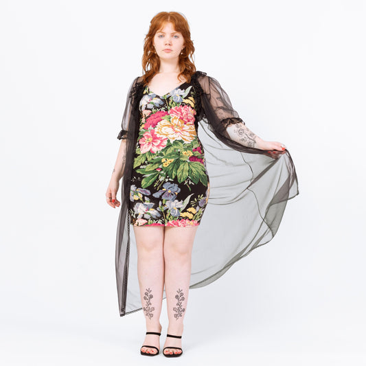 Vintage 70s Sheer Black Peignoir Robe - Medium | Gothic Lace Trim Maxi Negligee Dressing Gown