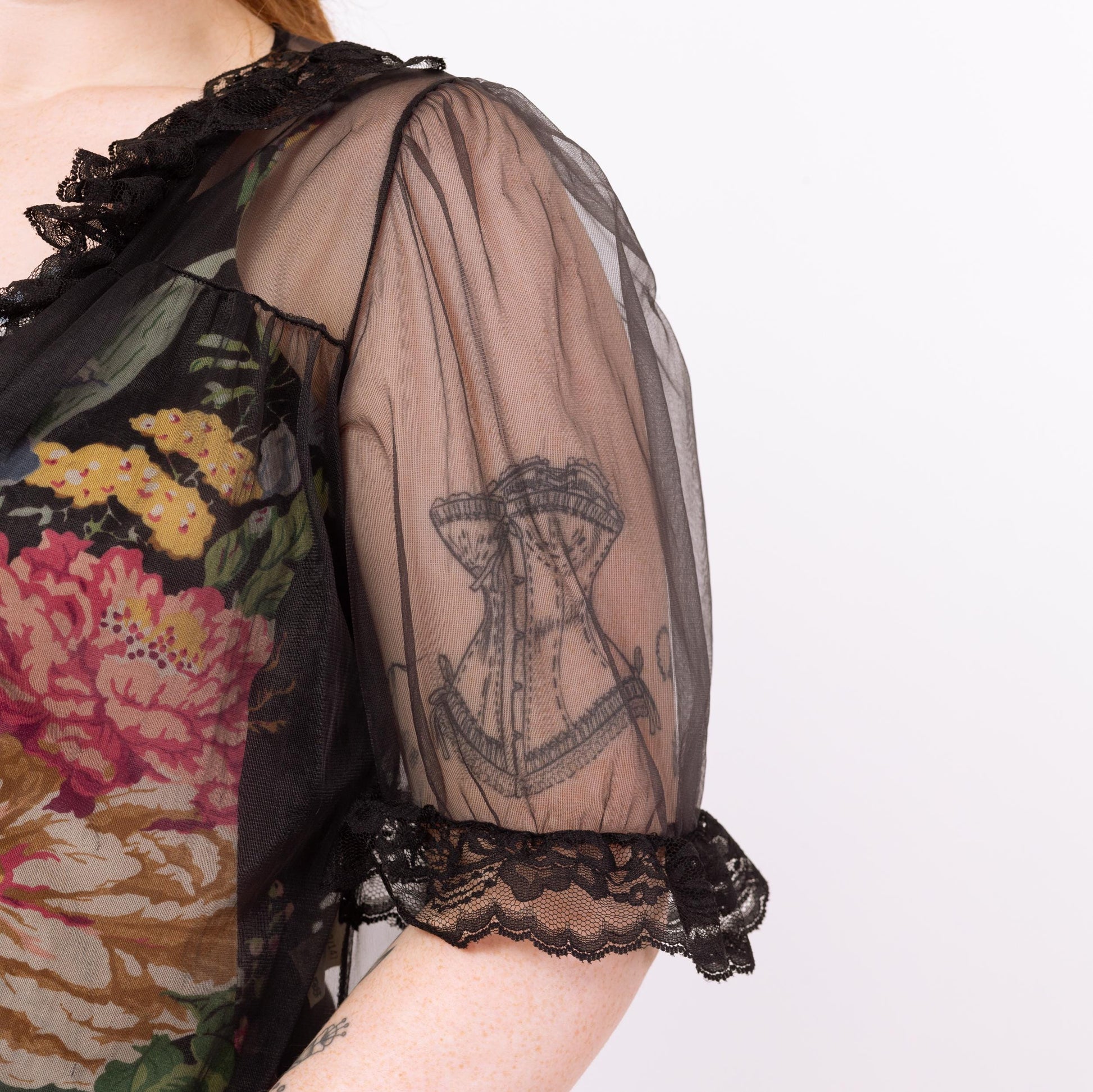 Vintage 70s Sheer Black Peignoir Robe - Medium | Gothic Lace Trim Maxi Negligee Dressing Gown